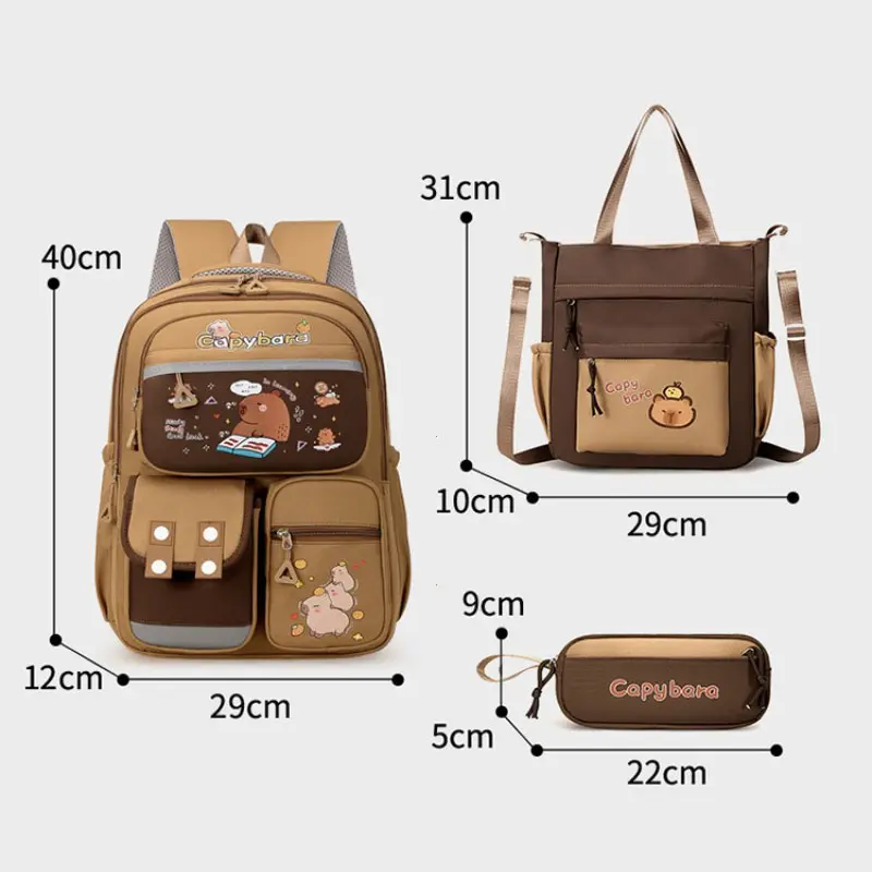 Kawaii Capybara School Backpack for Girls School Bags Set Casual Daypack Teens Girls Book Bag Children Schoolbag Travel Backpack