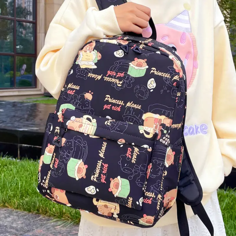 3Pcs Cute Capybara Print Backpacks Primary and Secondary Students School Bags With Lunch Bags For Travel Casual Outdoor Knapsack