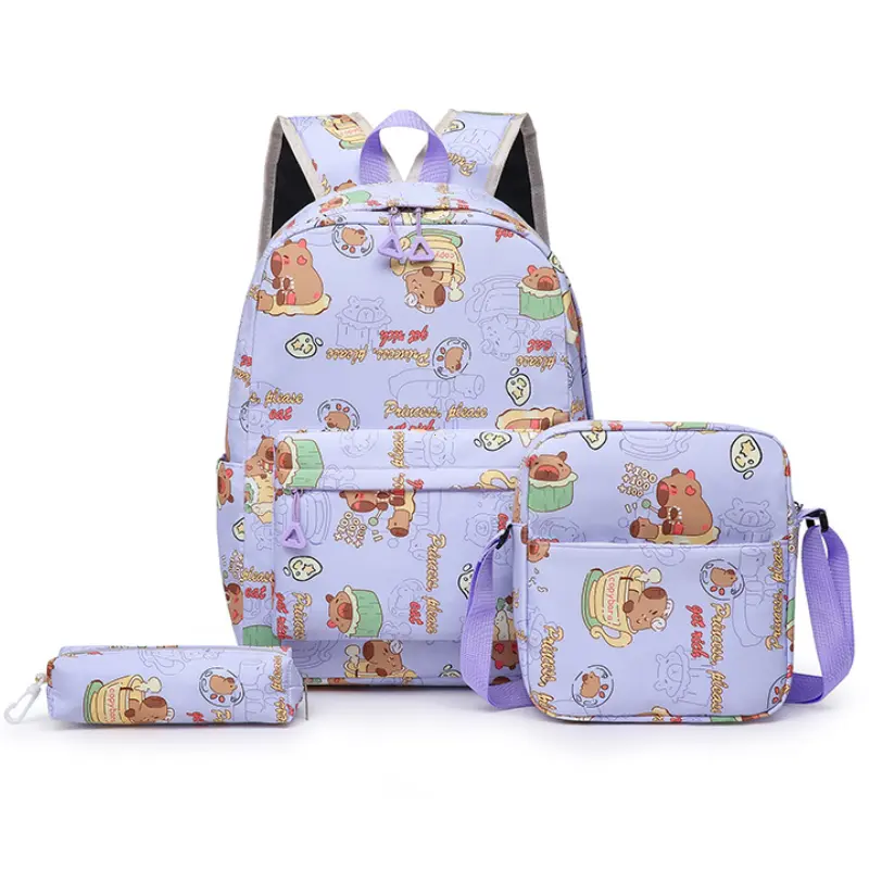 3Pcs Cute Capybara Print Backpacks Primary and Secondary Students School Bags With Lunch Bags For Travel Casual Outdoor Knapsack