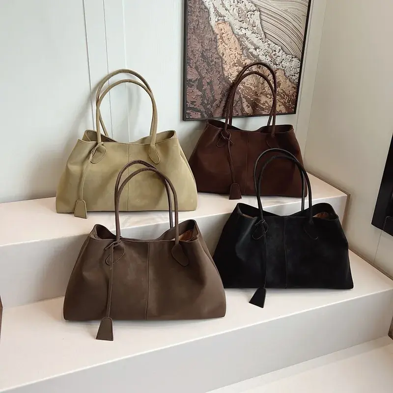 Faux Suede Solid Color High Quality Fashionable Versatile Handbag 2025 Women's Product Hot Selling Large Capacity Shoulder Bag