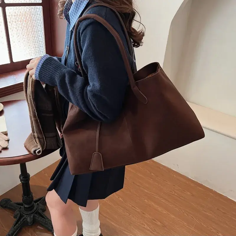 Faux Suede Solid Color High Quality Fashionable Versatile Handbag 2025 Women's Product Hot Selling Large Capacity Shoulder Bag