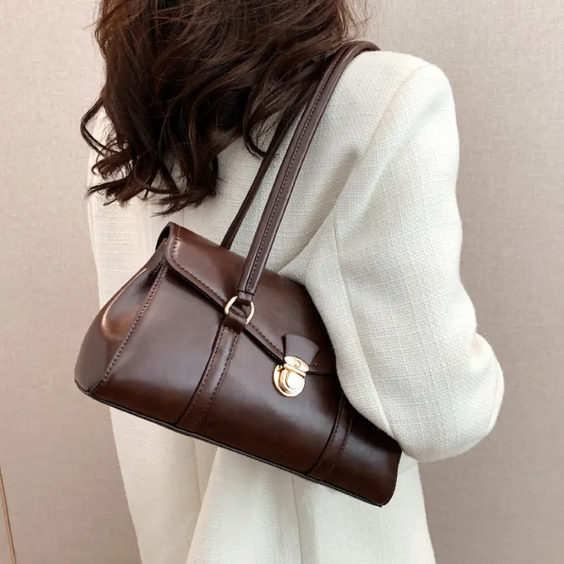 England Style Retro Shoulder Bags High-Grade Sense Underarm Tote Bag Vintage Red Ladies Commuter Bag PU Leather Handbag Purse