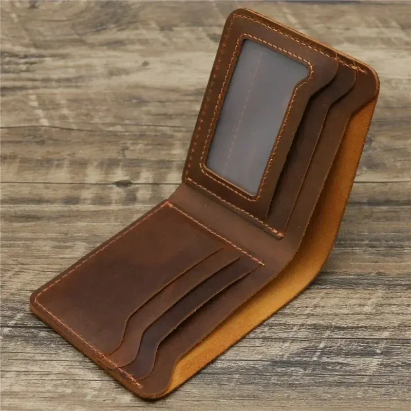 Men's Crazy Horse Leather Wallet, Genuine Leather Wallet, Card Bag, Simple Retro European and American Style, Mens Purse 2025