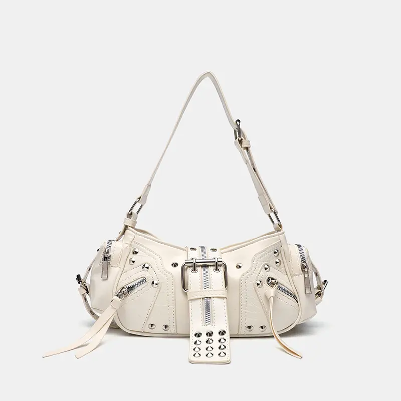 Women's Y2k Punk Vintage Shoulder Purse PU Leather Gothic Rivet Handbag Waist Bag Luxury Black Cross Body Bags with Spikes