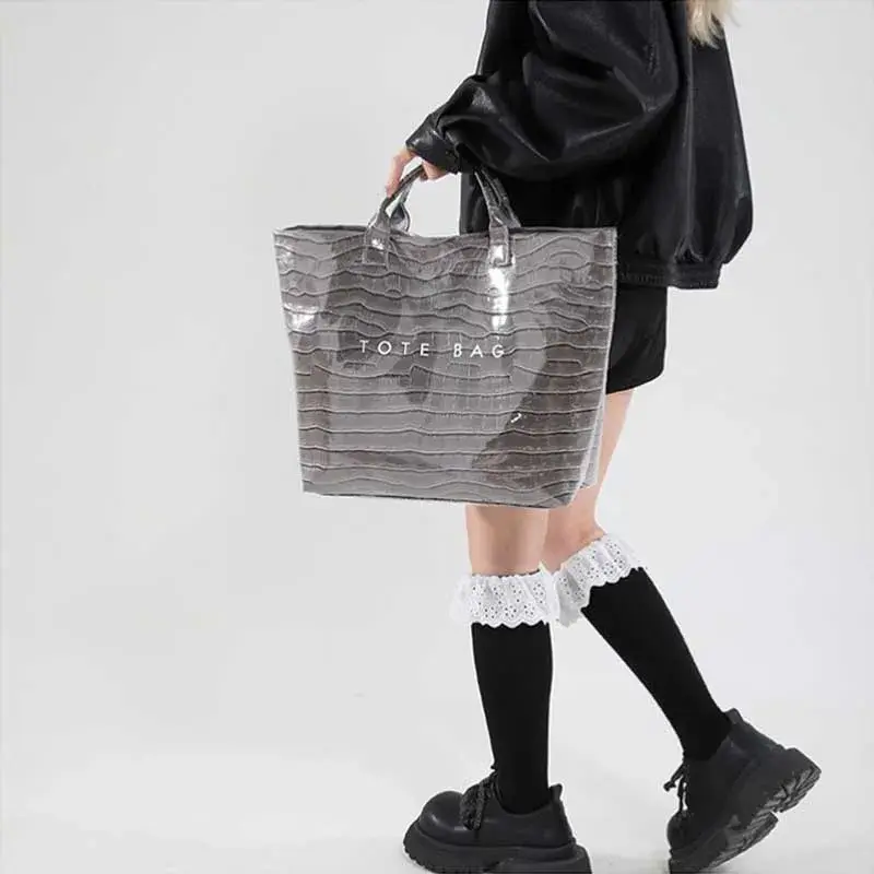 Crocodile Texture Tote Bag Pvc Kraft Paper Large Capacity Luxury Hobo Handbag Women Casual Shopping Letters Top Handle Hand Bags