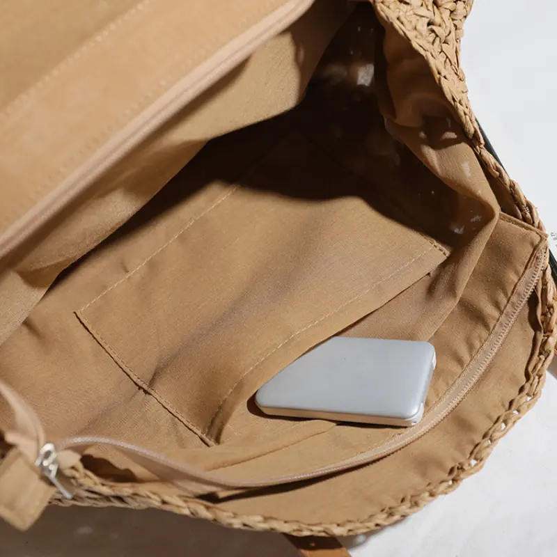 Summer Round Straw Women Vacation Woven Beach Shoulder Bag Large Capacity Hollow Out Simple Tote Bag Travel Beach Bag Handbags