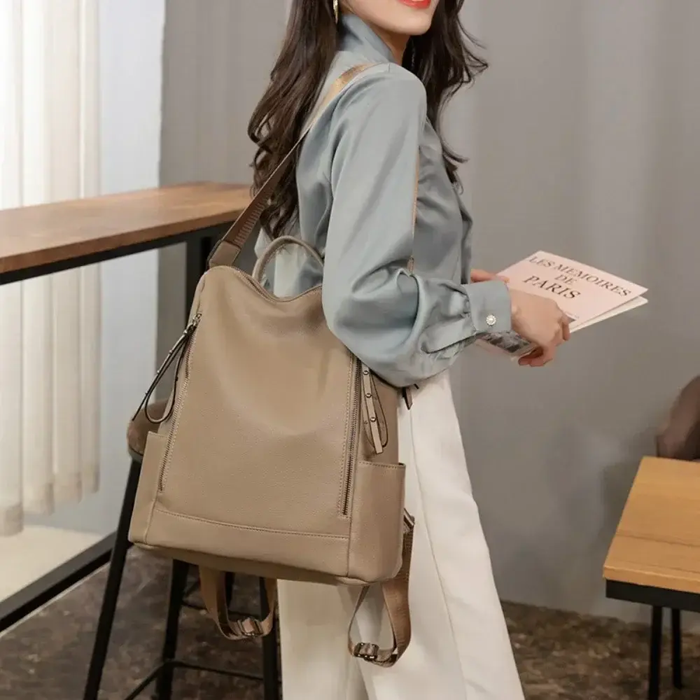 Genuine Leather Brand Backpack for Women 2025 New Fashion Travel Bagpack High Quality School Bags Casual Ladies Shoulder Bag Sac