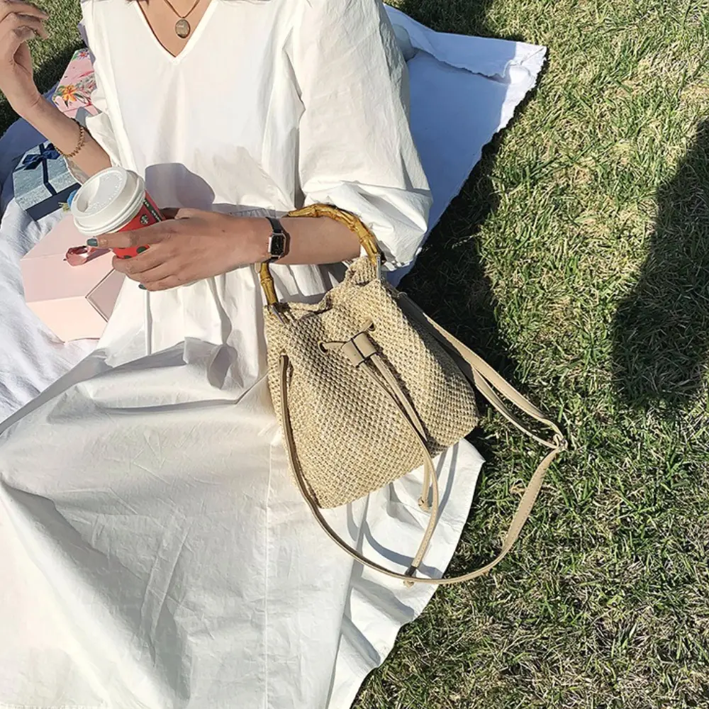 2025 Summer Beach Straw Bucket Bags Weave Tote Bag Female Bohemian Shoulder Bags for Women Lady Travel Handbags and Purses