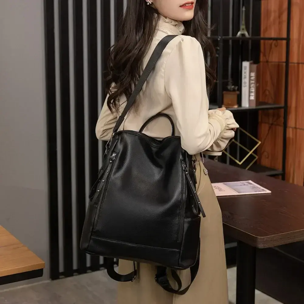 Genuine Leather Brand Backpack for Women 2025 New Fashion Travel Bagpack High Quality School Bags Casual Ladies Shoulder Bag Sac