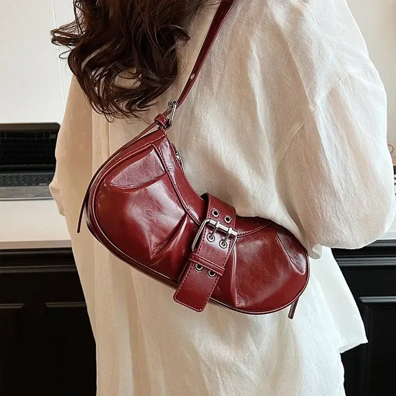 Retro Burgundy Underarm Shoulder Bags For Women PU Leather Vintage Female Crossbody Bag 2025 Y2K New Luxury Designer Handbags