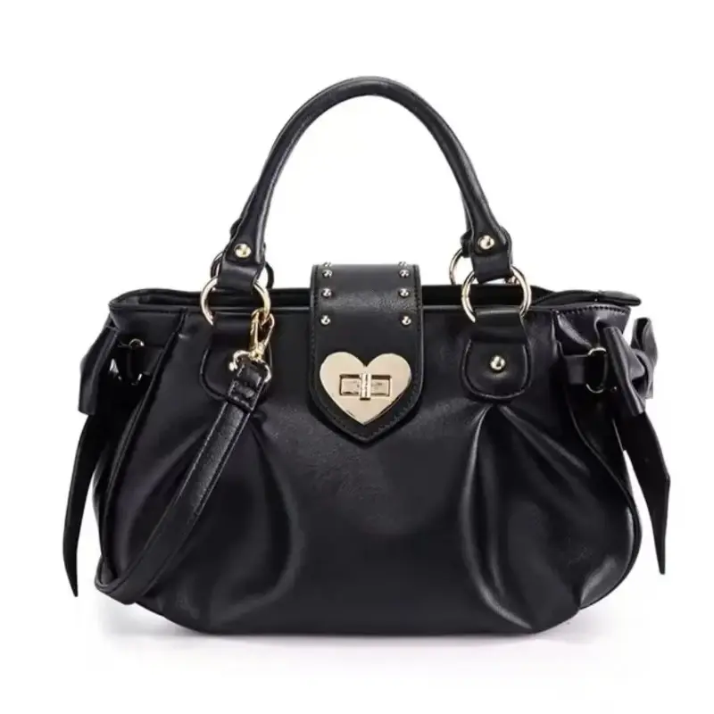 Sweet Bow Lolita Pink Women Handbag Harajuku Japanese Style Love Heart Soft Crossbody Bag Kawaii Large Capacity Shoulder Bag