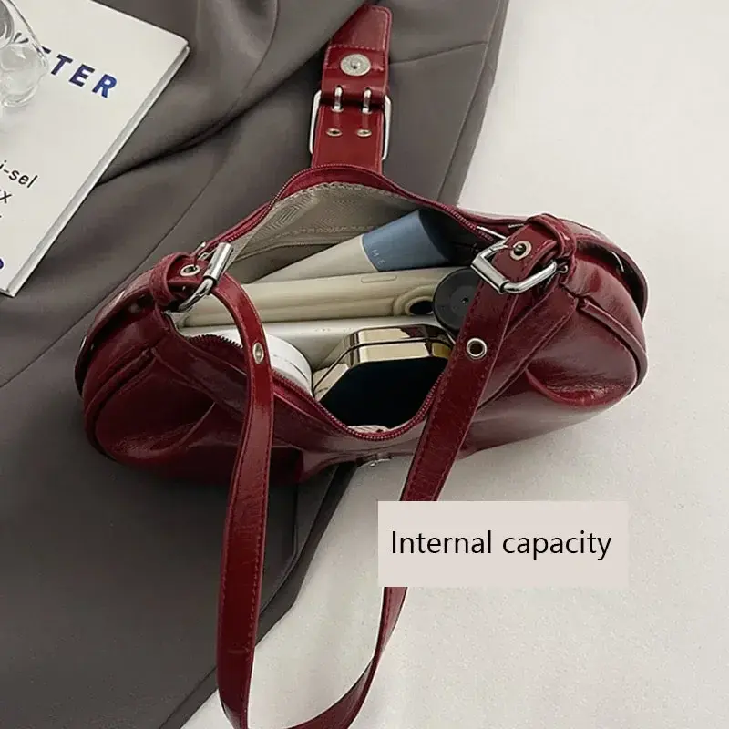 Retro Burgundy Underarm Shoulder Bags For Women PU Leather Vintage Female Crossbody Bag 2025 Y2K New Luxury Designer Handbags