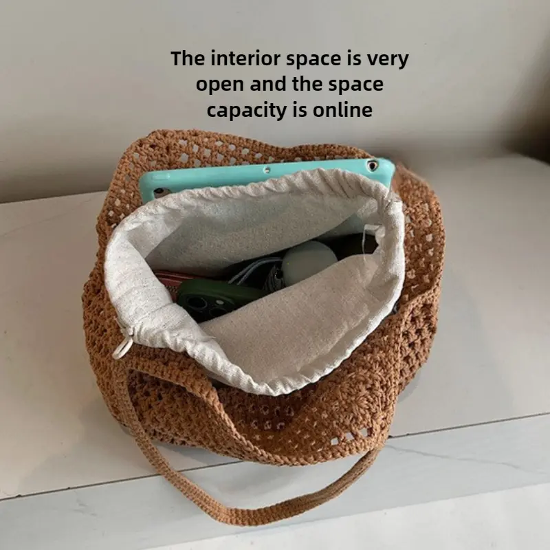 2025 Latest Summer Beach Straw Woven Tote Bag For Women 2-IN-1 Hollow-out Lightweight Large Capacity Shopper Shoulder Bag Female