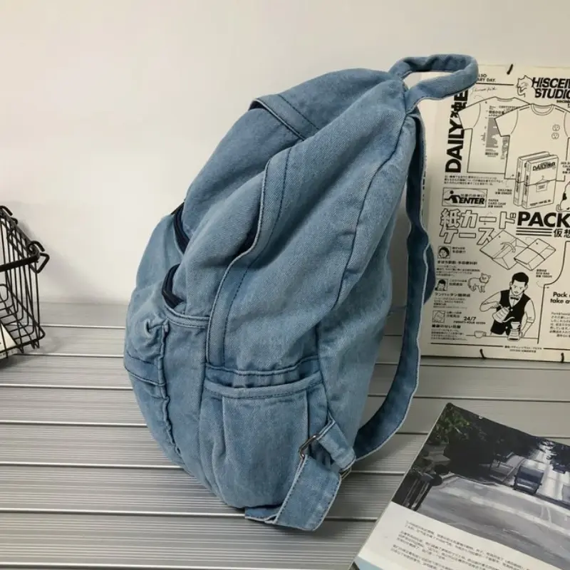 New Gray Denim Backpack Women's Leisure Travel Outing Shoulder Bag Female Fashion Schoolbags Suitable For Boys And Girls Mochila
