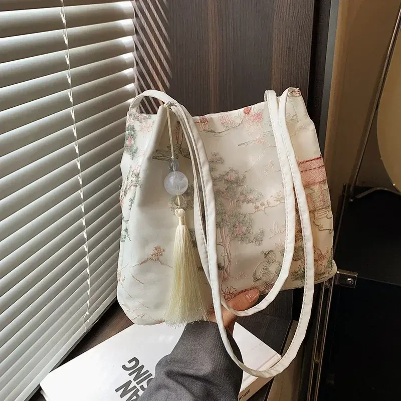New Chinese Style Retro Bag 2025 New Models Silk Jacquard Fashionable Minimalist Bag Single Shoulder Diagonal Cross Women's Bag