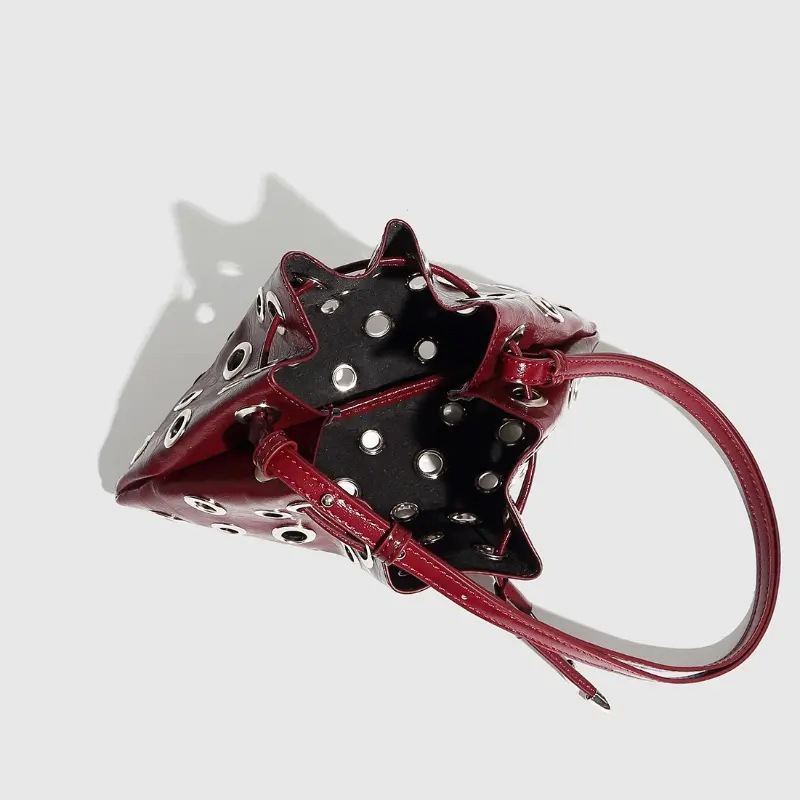 Women Metal Stud Y2k Shoulder Bag Large Capacity Retro Hollow Handbag Drawstring Crossbody Bag Shopping Vacation Handbag