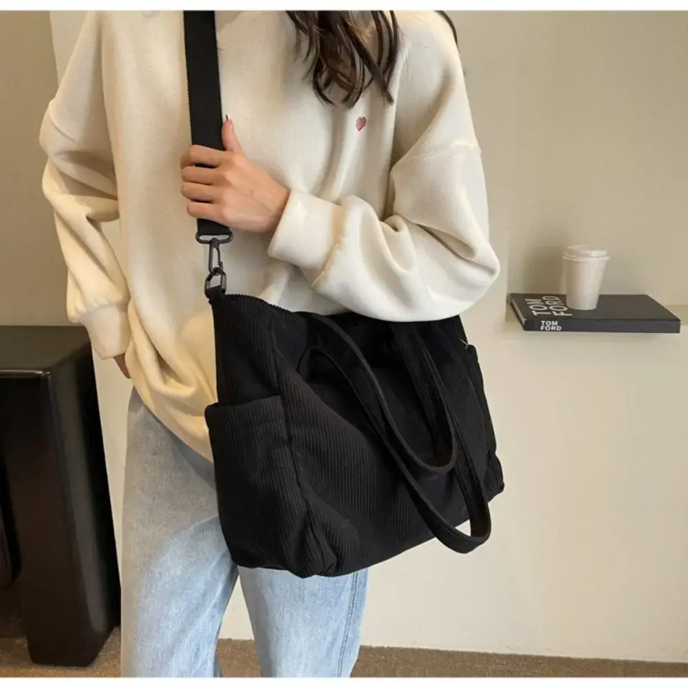Fashion Versatile Shoulder Bag College Wind Commuting Corduroy Square BagUnisex Large Capacity Leisure Portable Crossbody Bag