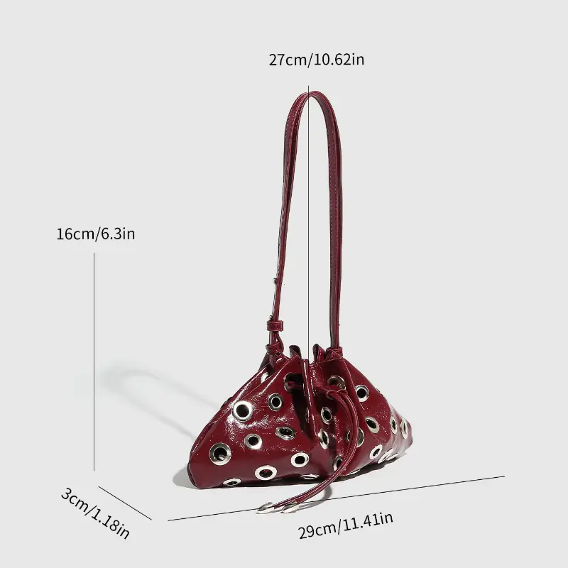 Women Metal Stud Y2k Shoulder Bag Large Capacity Retro Hollow Handbag Drawstring Crossbody Bag Shopping Vacation Handbag