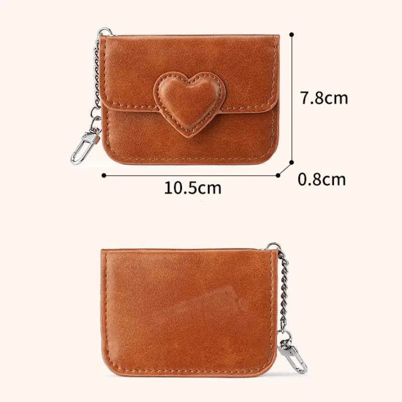Mini Coin Purse Keychain Wallet Fashion PU Heart Buckle Multi-card Slots Card Holder Pouch Key Storage Bag for Women and Men