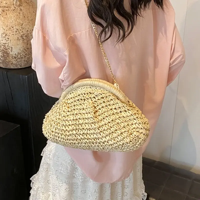 2025 Summer New Straw Weaving Crossbody Bag Fashionable and Casual Shell Bag Women's Shoulder Bag with Excellent Texture