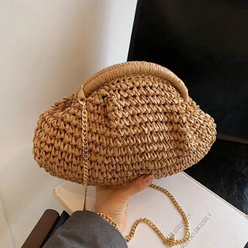 2025 Summer New Straw Weaving Crossbody Bag Fashionable and Casual Shell Bag Women's Shoulder Bag with Excellent Texture