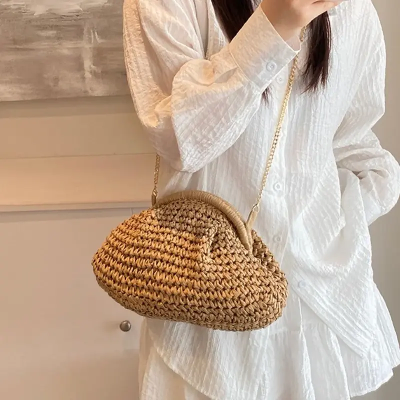 2025 Summer New Straw Weaving Crossbody Bag Fashionable and Casual Shell Bag Women's Shoulder Bag with Excellent Texture