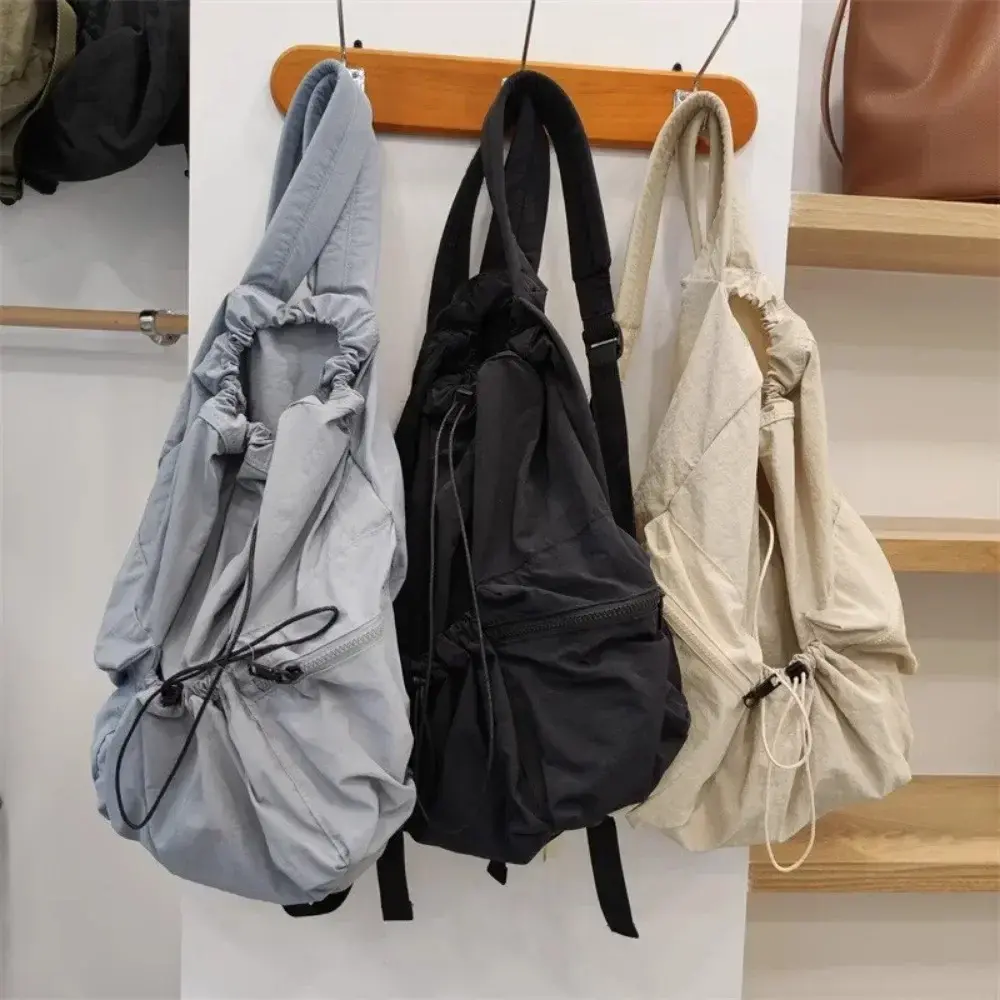 Fashion Ruched Drawsting Backpacks for Women Casual Nylon Lady Backpack Light Weight Students Bag Large Capacity Travel Sac 2025