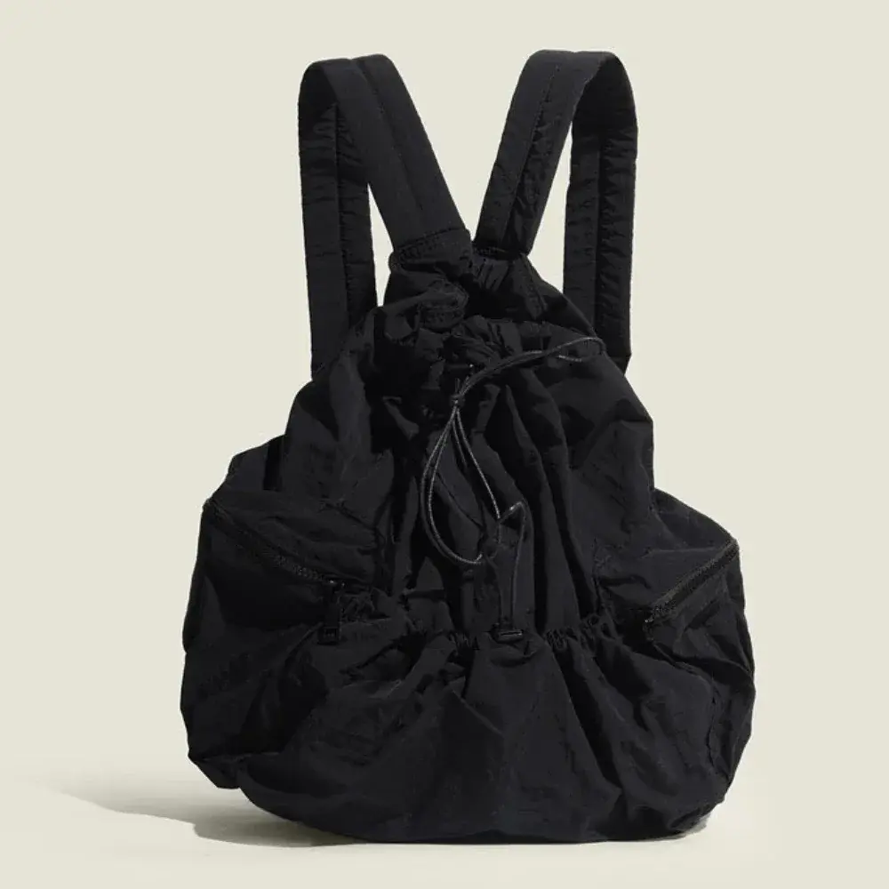 Fashion Ruched Drawsting Backpacks for Women Casual Nylon Lady Backpack Light Weight Students Bag Large Capacity Travel Sac 2025