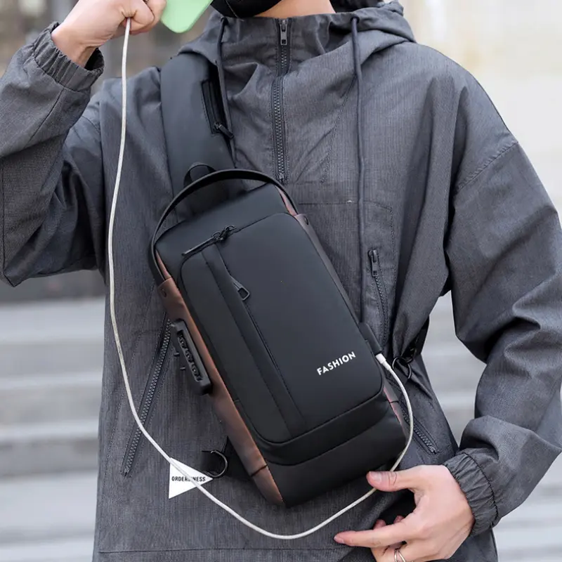 Password Lock Anti-theft USB Men's Bag Men's Chest Bag Casual Sports Travel Backpack Shoulder Crossbody Bag Men Motorcycle Bags