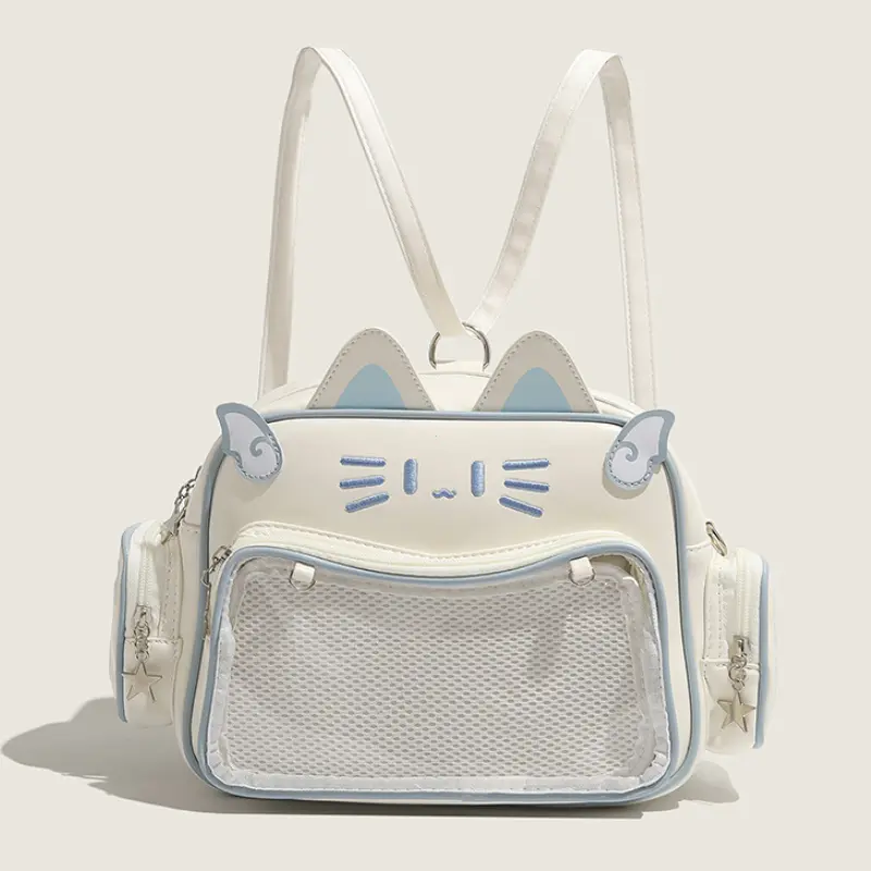 Women's Fashion Backpacks Y2K Korean Japan Kawaii Cat Ita Bag PU Cute Girls Transparent Pocket Aesthetic Shoulder Crossbody Bags