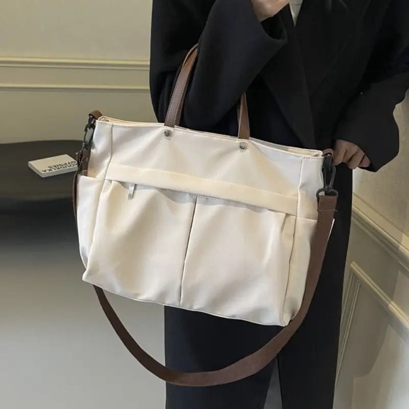 Stylish Nylon Handbag Multiple Pocket Large Capacity Women's Tote Bag Lightweight Casual Shoulder Bag Daily Commuter Shopping