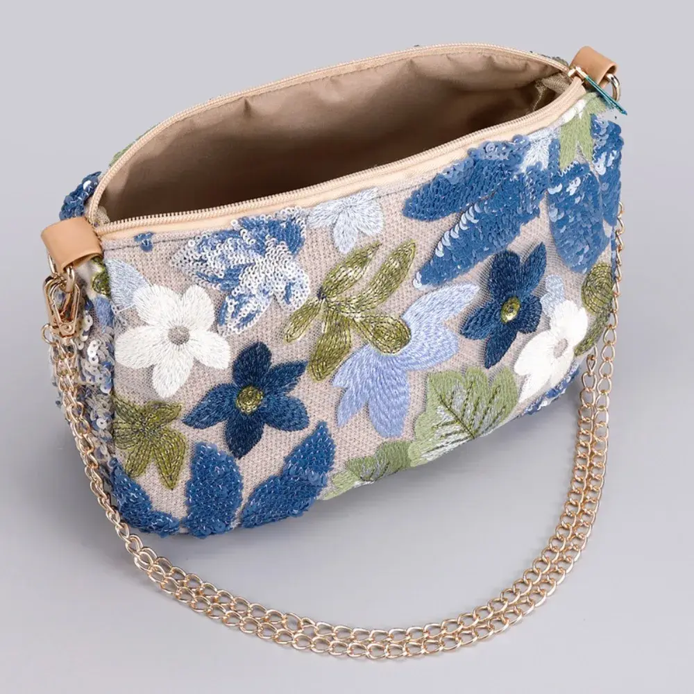Fashion Sequin Embroidery Women Shoulder Bags Casual Hobos Chains Crossbody Bag Cute Flower Summer Beach Bag Bolsos Para Mujer