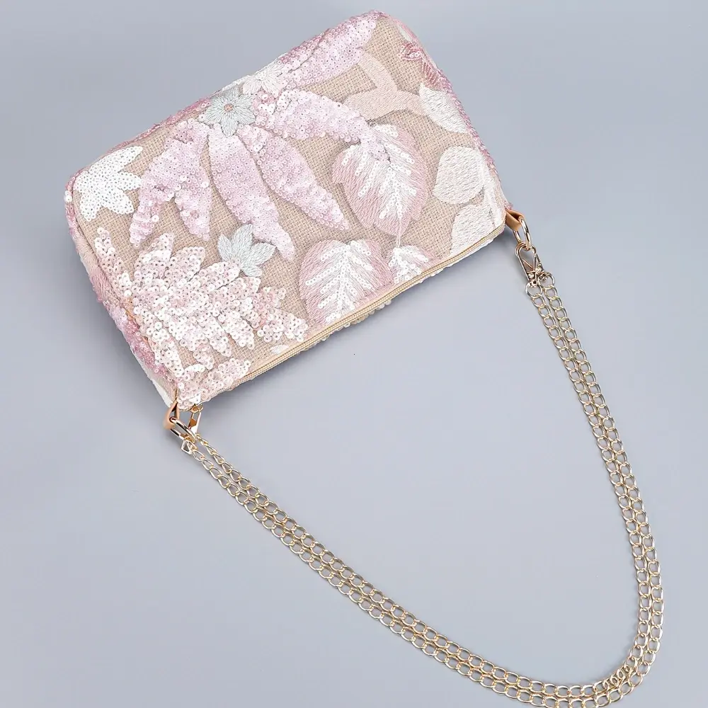Fashion Sequin Embroidery Women Shoulder Bags Casual Hobos Chains Crossbody Bag Cute Flower Summer Beach Bag Bolsos Para Mujer