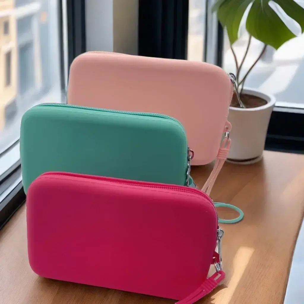 Solid Color Cosmetic Bag Portable Rectangle Silicone High Capacity Coin Purse Headphone Bag Small Item Bag Stationery Bags Women