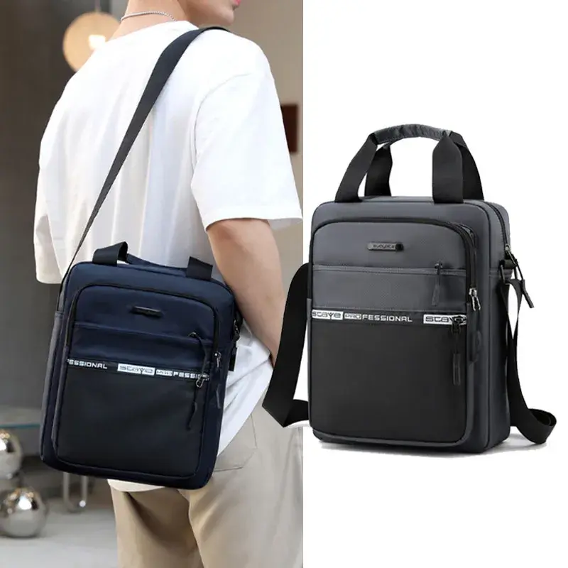 Men's Business Shoulder Bag Fashion Casual Solid Color Large Capacity High Quality Oxford Cloth Waterproof Multifunctional Bag