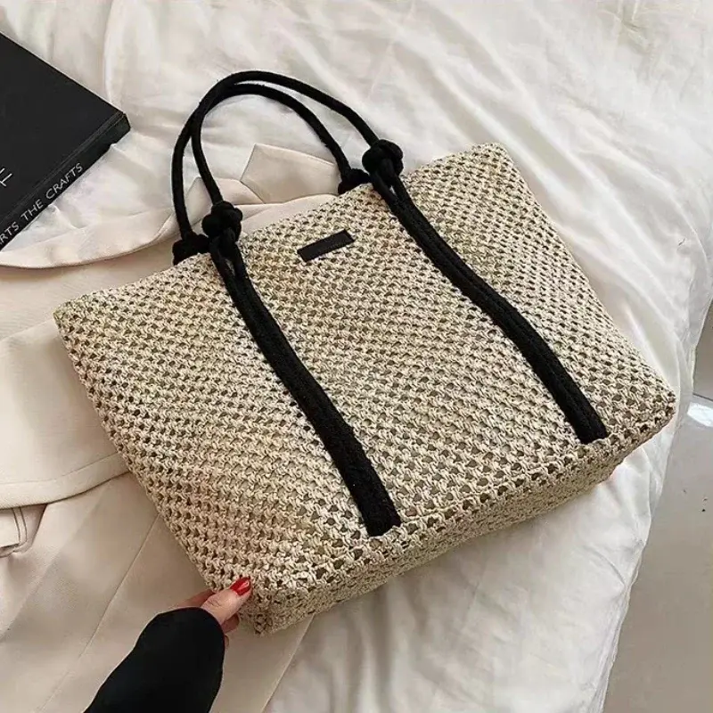 Elegant Ladies Straw Beach Bag Women Holiday Woven Handbag Casual Shopper Tote Top-Handle Bags Fashion Underarm Shoulder Bags
