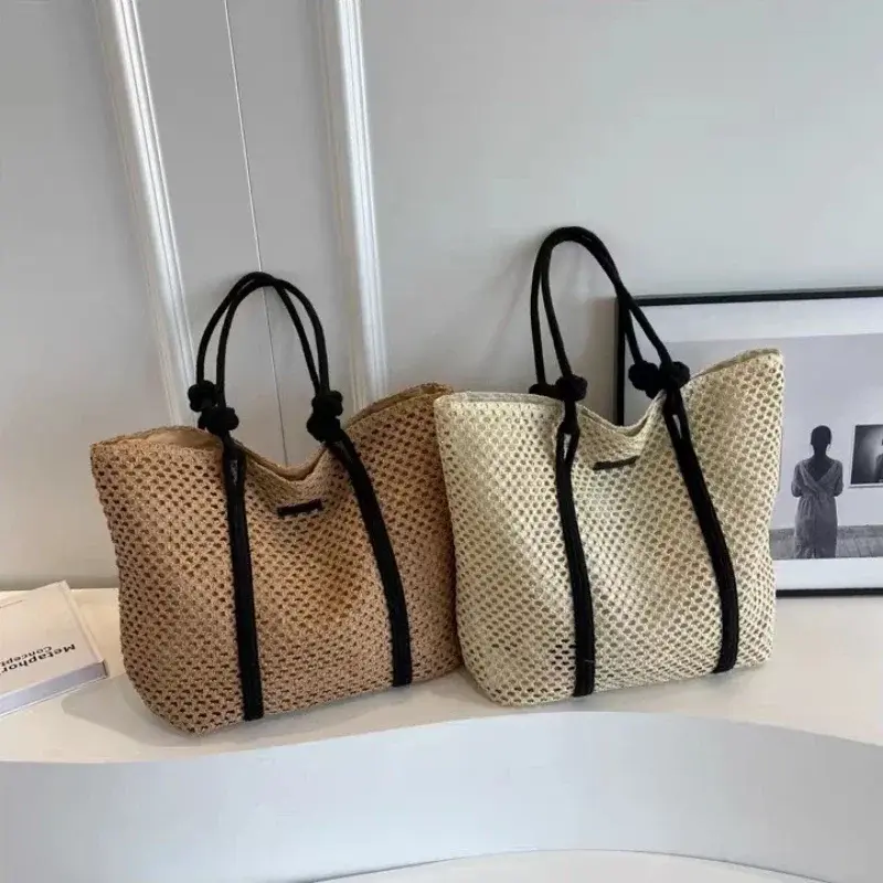Elegant Ladies Straw Beach Bag Women Holiday Woven Handbag Casual Shopper Tote Top-Handle Bags Fashion Underarm Shoulder Bags