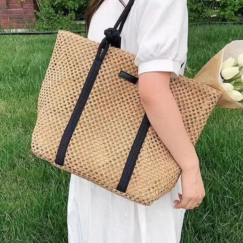 Elegant Ladies Straw Beach Bag Women Holiday Woven Handbag Casual Shopper Tote Top-Handle Bags Fashion Underarm Shoulder Bags