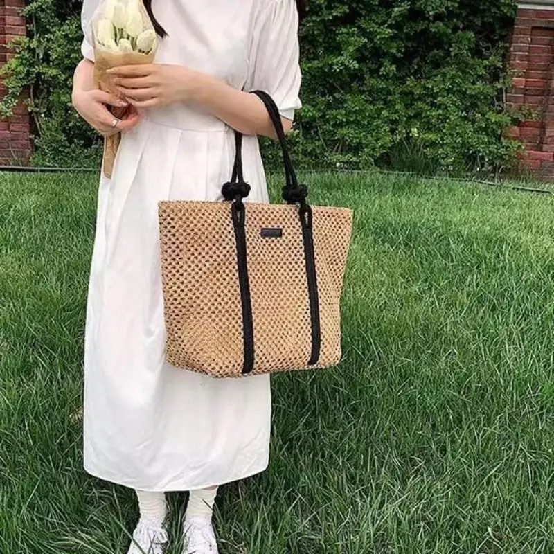Elegant Ladies Straw Beach Bag Women Holiday Woven Handbag Casual Shopper Tote Top-Handle Bags Fashion Underarm Shoulder Bags