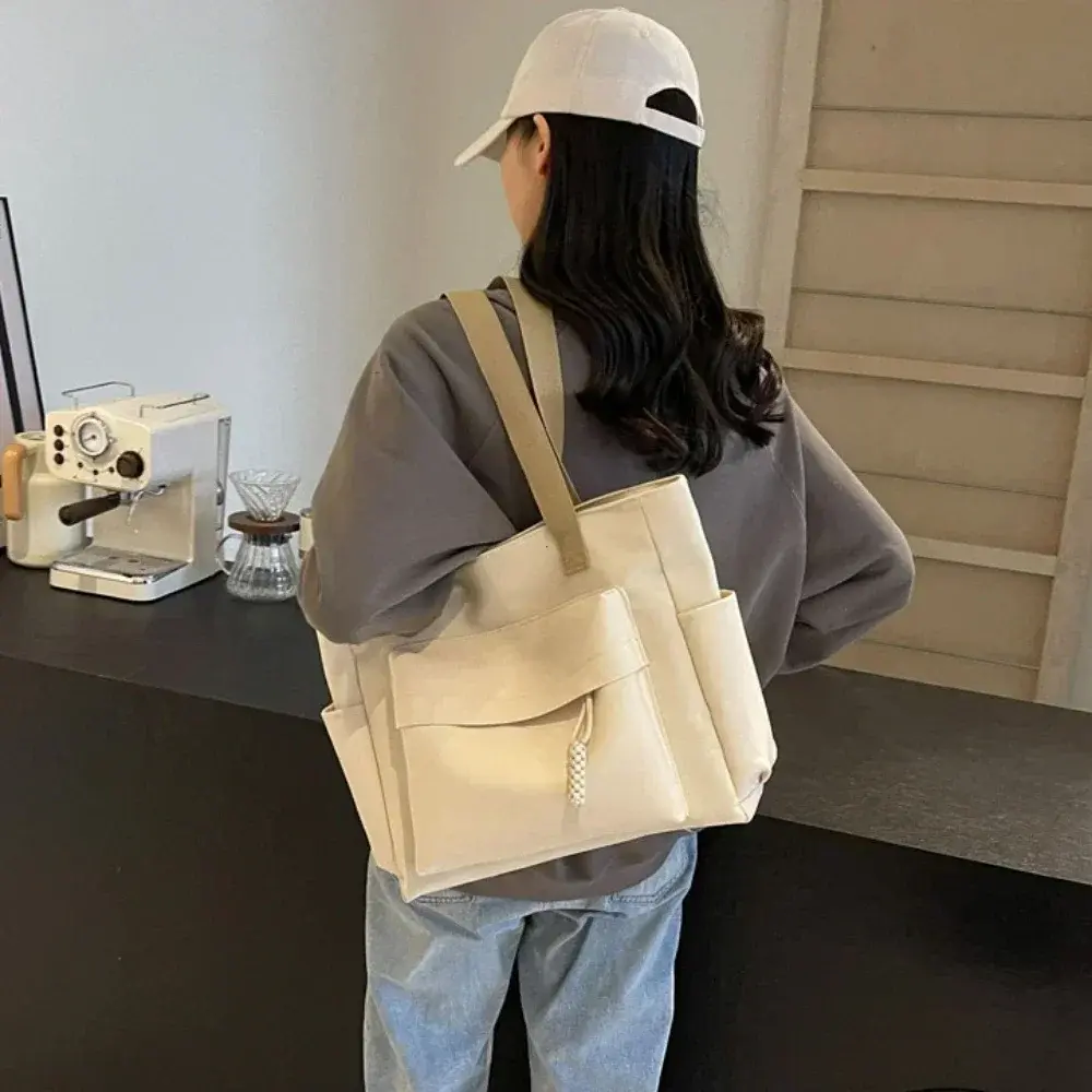 Casual Canvas Handbag with Zipper Closure Large Capacity Fashion Shoulder Bag College Student Commuting Tote Bag Women Handbags
