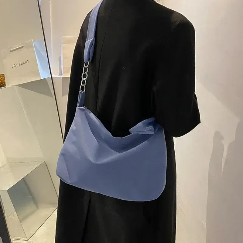 Black Crossbody for Women Girls Handbag Shopper Casual Solid Simple Chain Knotted Straps Messenger Shoulder Totes Bags Handbags