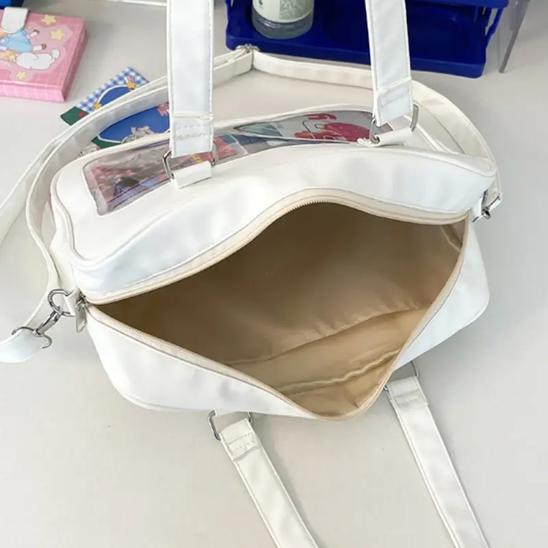 Japanese Harajuku Transparent Pu Itabag Fashion Girls Shoulder Bag Student Personality Crossbody Bag with Badge Cute Lolita Bags