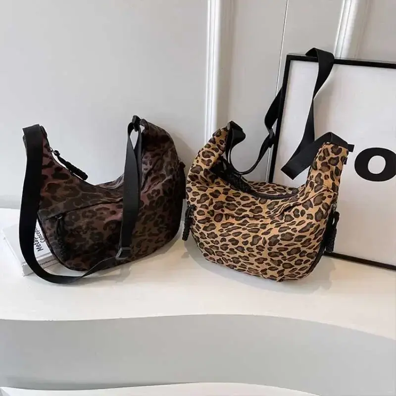 Leopard Print Crossbody Bags for Women Corduroy Casual Shoulder Tote Bags Ladies Sac A Main Femme Designer Luxury Handbags 2025