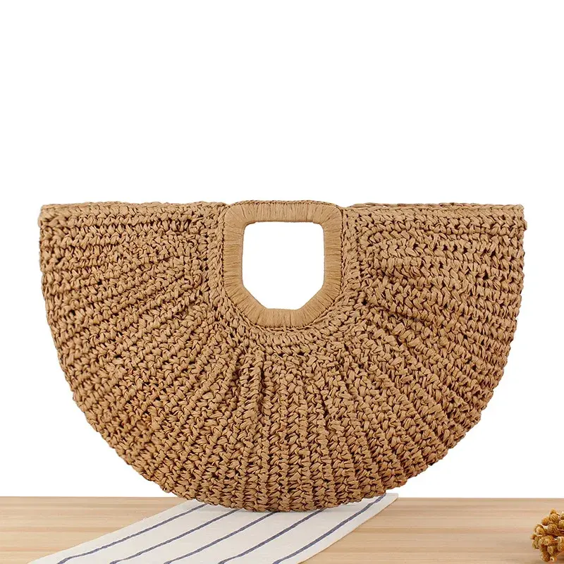 Casual Rattan Wicker Tote Bag Large Capacity Woven Designer Beach Bag Women's Straw Summer Half-moon Beach Handbag Shopper Tote