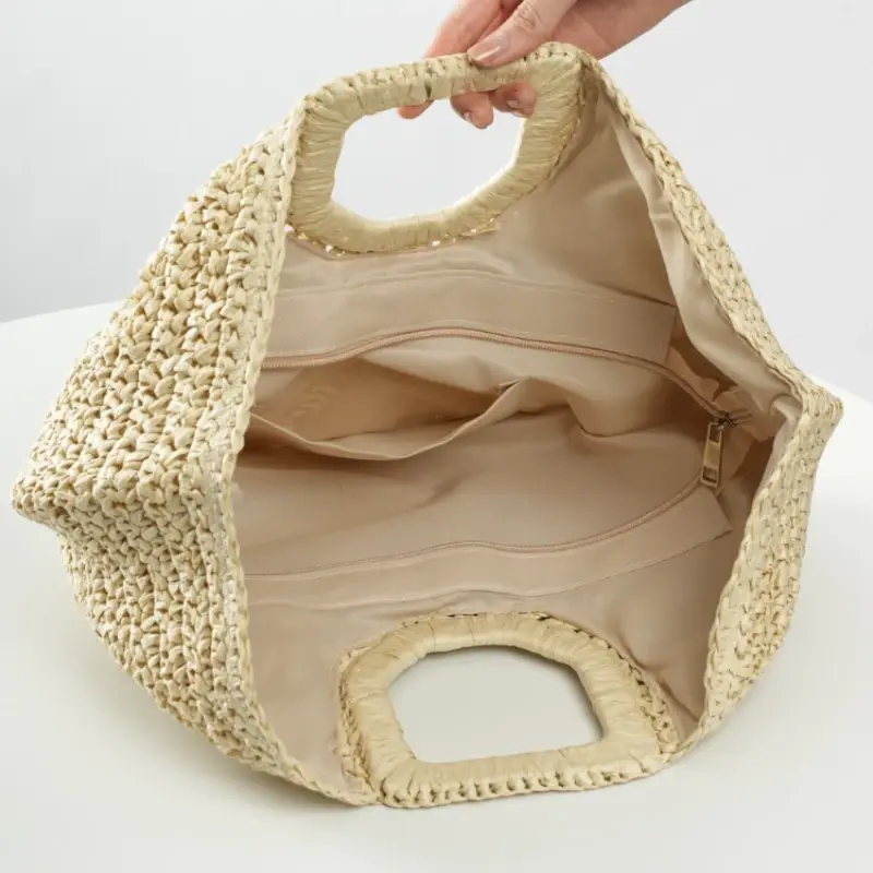 Casual Rattan Wicker Tote Bag Large Capacity Woven Designer Beach Bag Women's Straw Summer Half-moon Beach Handbag Shopper Tote