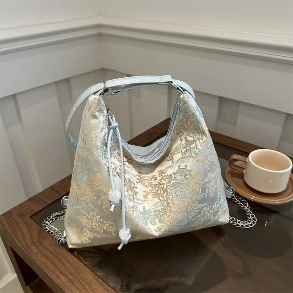 Elegant Chinese Style Backpack Large Capacity Multipurpose Women's Shoulder Bag Exquisite Embroidery Ancient Underarm Bag Travel