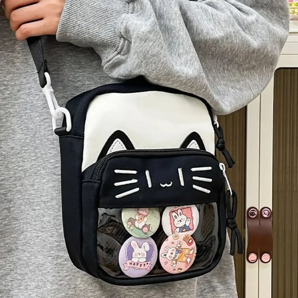 Trend Women Ita Bags Cute Cartoon Cat Embroidered Lady Commuter Bag DIY Badge Bag Casual Female Crossbody Bags Handbag and Purse