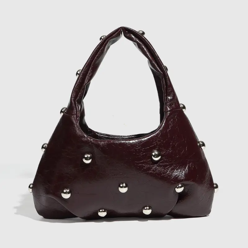NEW Rivet Women's Handbags Soft PU Leather Shoulder Bag Casual Designer Hobos Half Moon Underarm Bags for Women 2025 Tote Clutch