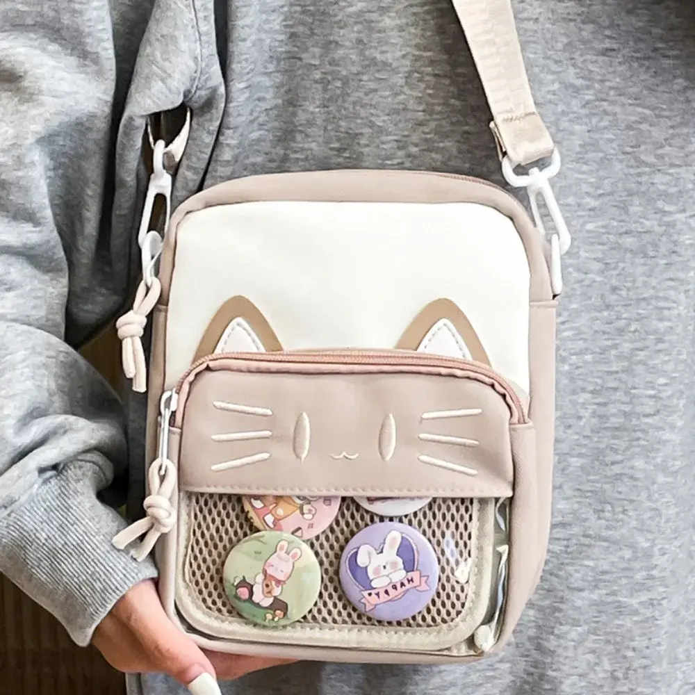 Trend Women Ita Bags Cute Cartoon Cat Embroidered Lady Commuter Bag DIY Badge Bag Casual Female Crossbody Bags Handbag and Purse