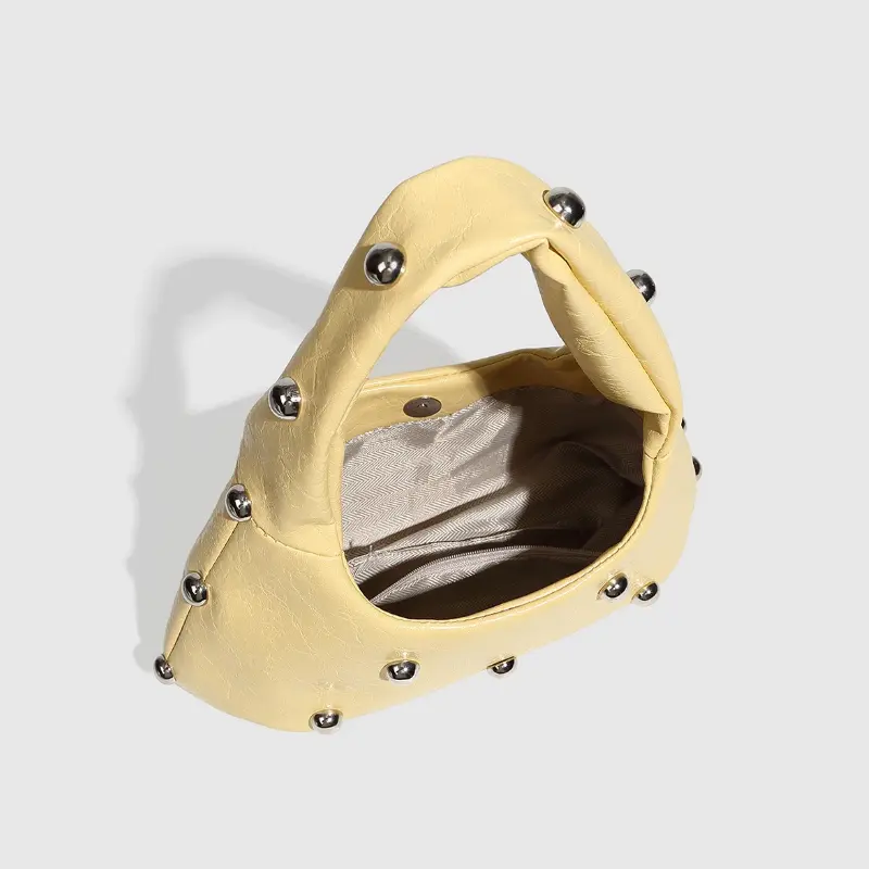NEW Rivet Women's Handbags Soft PU Leather Shoulder Bag Casual Designer Hobos Half Moon Underarm Bags for Women 2025 Tote Clutch